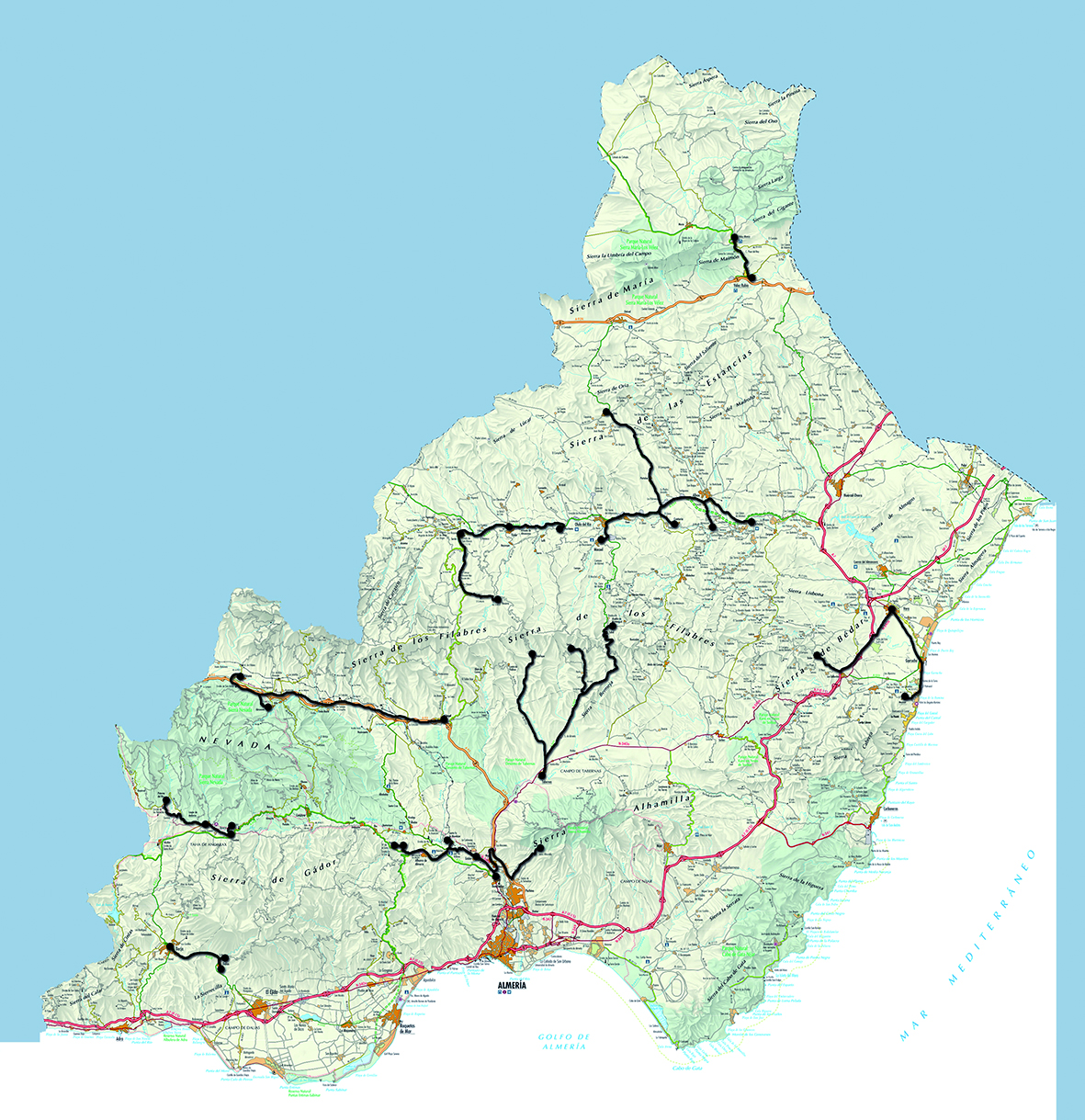 Mapa de las rutas Tesoros del Milenio en la provincia de Almería Mapa Provincial